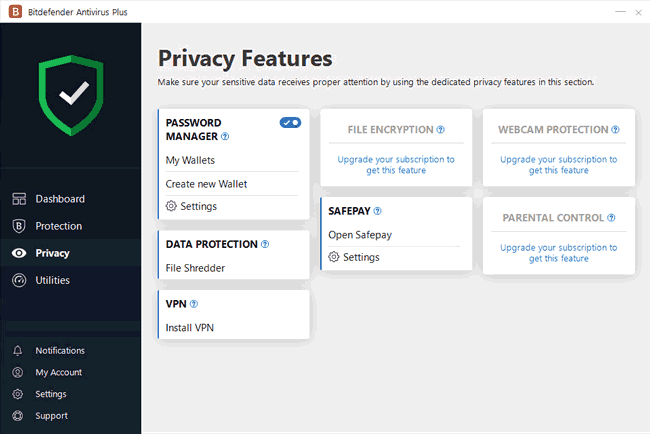 Bitdefender Antivirus Plus Privacy Features