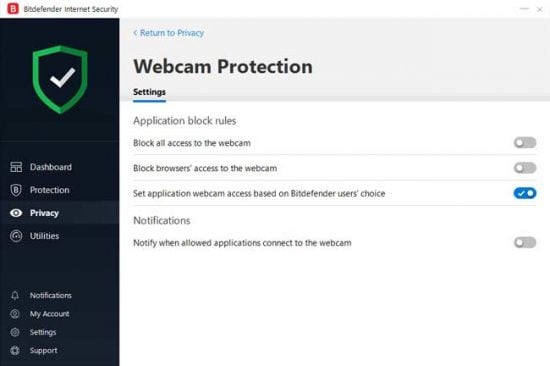 Bitdefender Internet Security Webcam Protection