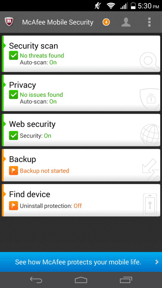 Mcafee Livesafe Android Dashboard