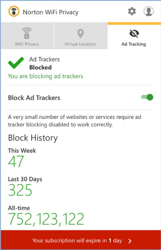 Norton Wifi Privacy Ad Trackers Blocked